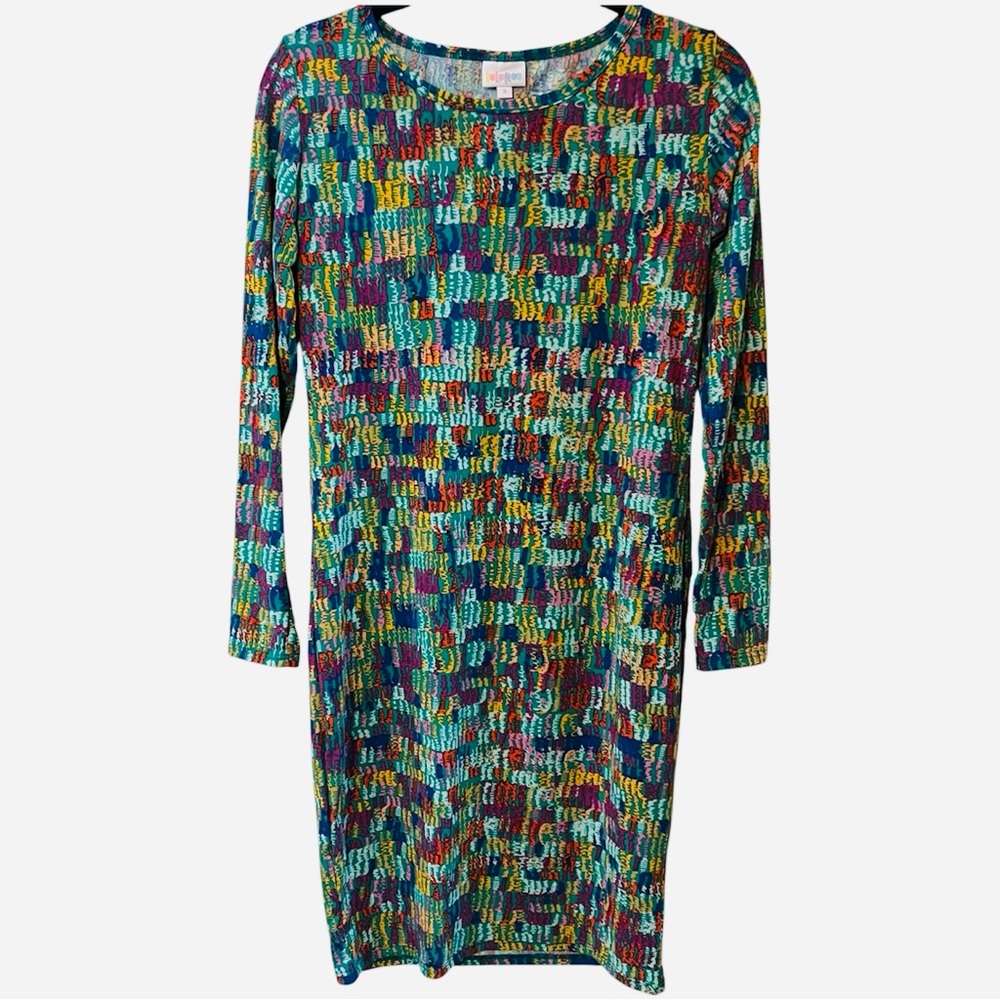 Lularoe Debbie Dress Multicolor Spiral Pattern Green Purple Orange Blue Small